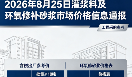 孙吴2026年8月25日灌浆料及环氧修补砂浆市场价格信息通报